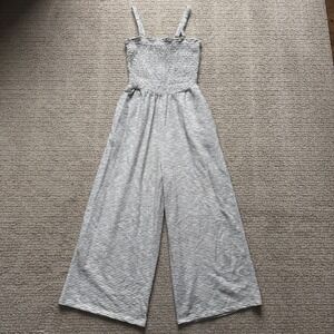 Old Navy Smocked Wide Leg Jumpsuit Womens Small White Black Stripe Coastal Boho